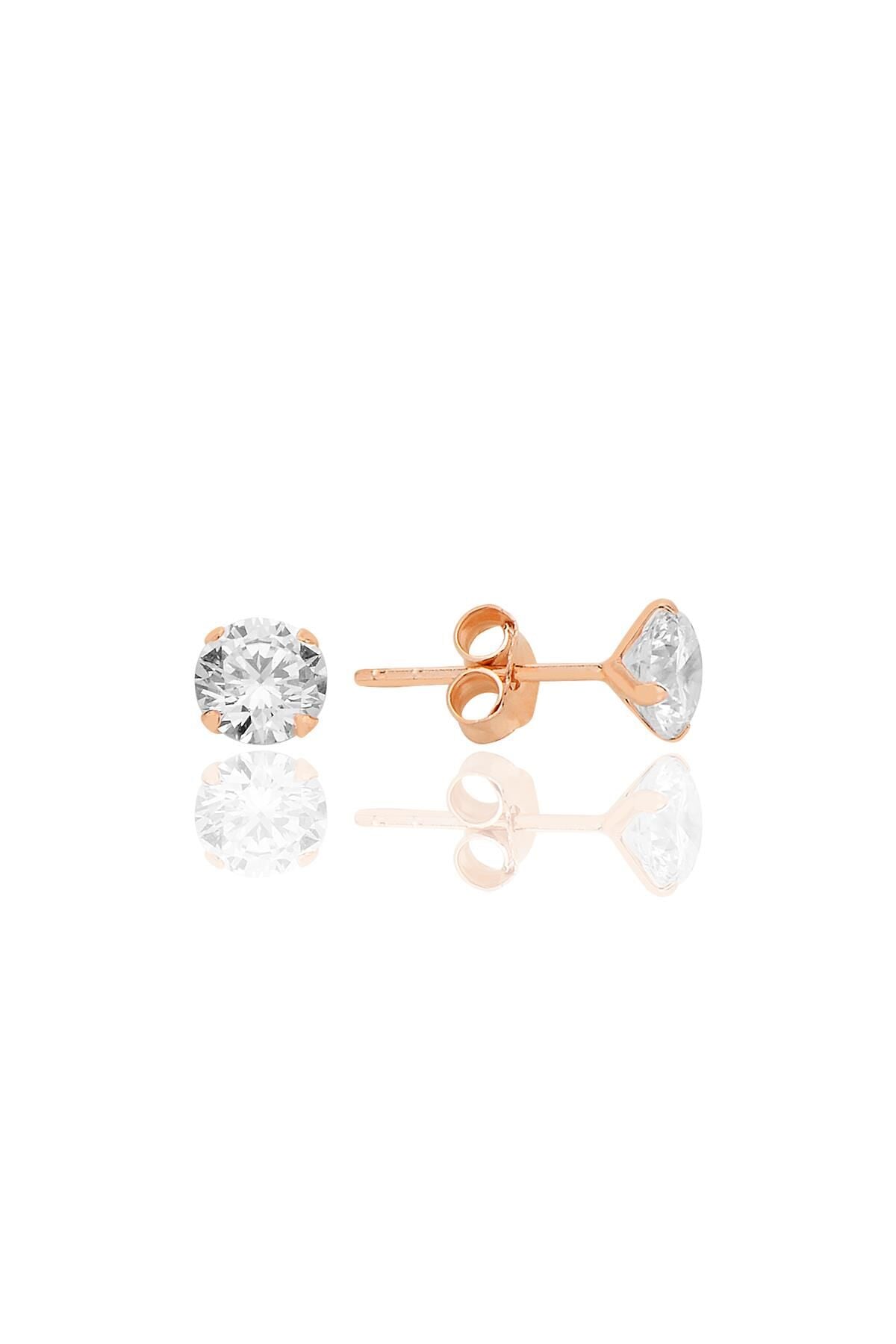 Gümüş zirkon taşlı,rose yuvarlak kesim 5 mm tektaş küpe SGTL12746ROSE