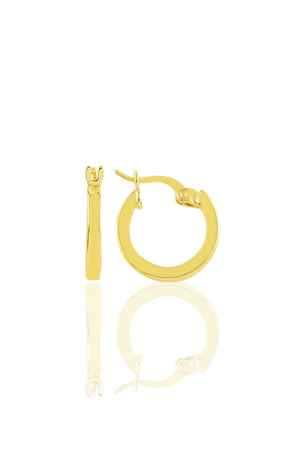 Gümüş altın yaldızlı 14 mm şarnel halka küpe SGTL10757GOLD