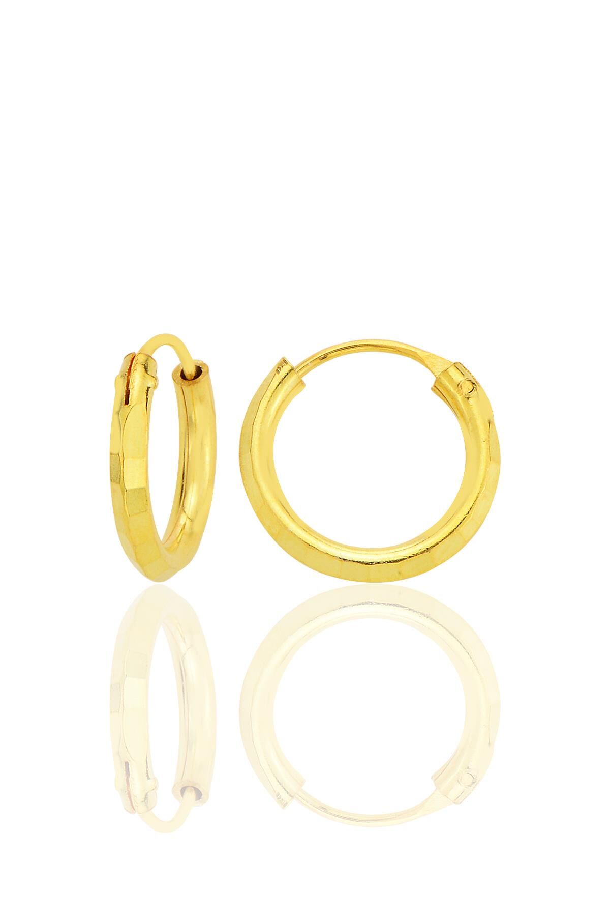 Gümüş altın yaldızlı lazer kesimli 14 mm halka küpe SGTL12747GOLD