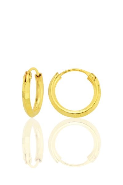 Gümüş altın yaldızlı lazer kesimli 14 mm halka küpe SGTL12747GOLD