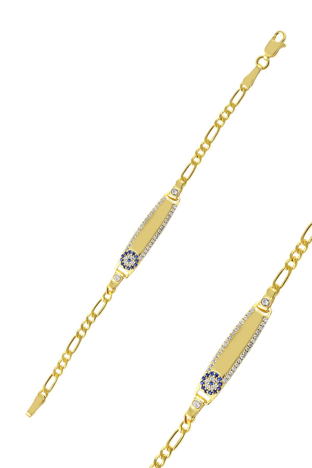 Gümüş altın renkli zirkon taşlı nazarlı çoçuk bilekliği SGTL9058