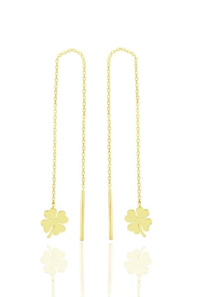 Gümüş altın yaldızlı yonca modeli gümüş zincir küpe SGTL11718GOLD