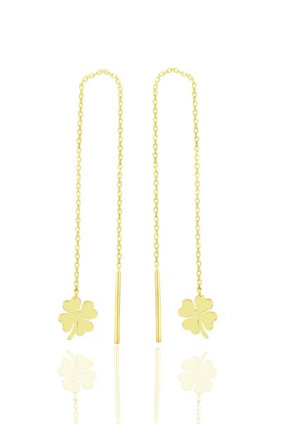 Gümüş altın yaldızlı yonca modeli gümüş zincir küpe SGTL11718GOLD