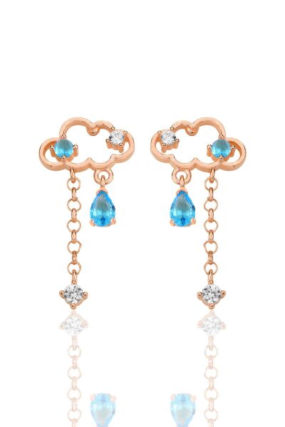 Gümüş rose akuamarin ve zirkon taşlı bulut küpe SGTL12346ROSE