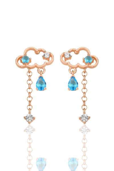 Gümüş rose akuamarin ve zirkon taşlı bulut küpe SGTL12346ROSE