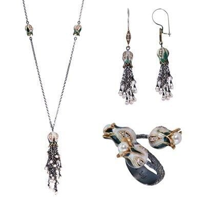 OTANTİK LALELİ VE MİNELİ PÜSKÜLLÜ ÜÇLÜ SET set8524