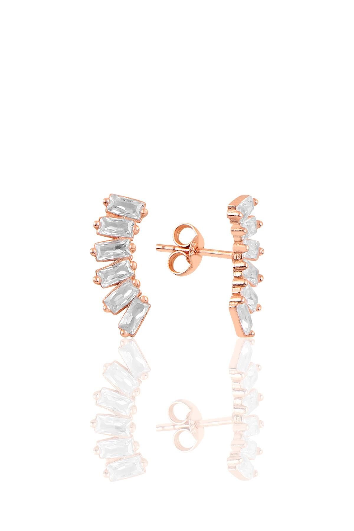 Gümüş rose altı baget taşlı  küpe SGTL10760ROSE