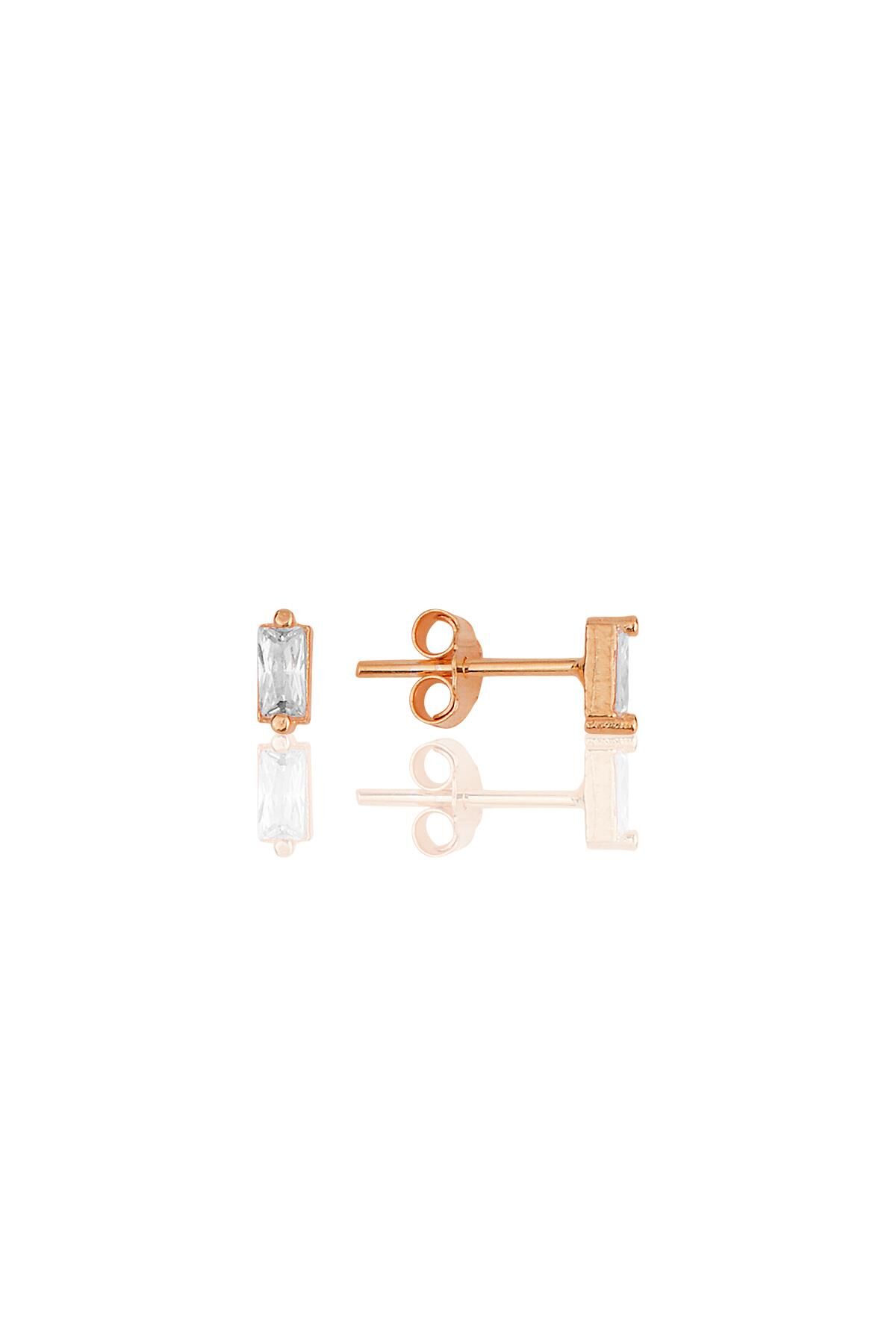 Gümüş rose zirkon baget taşlı küpe SGTL11717ROSE