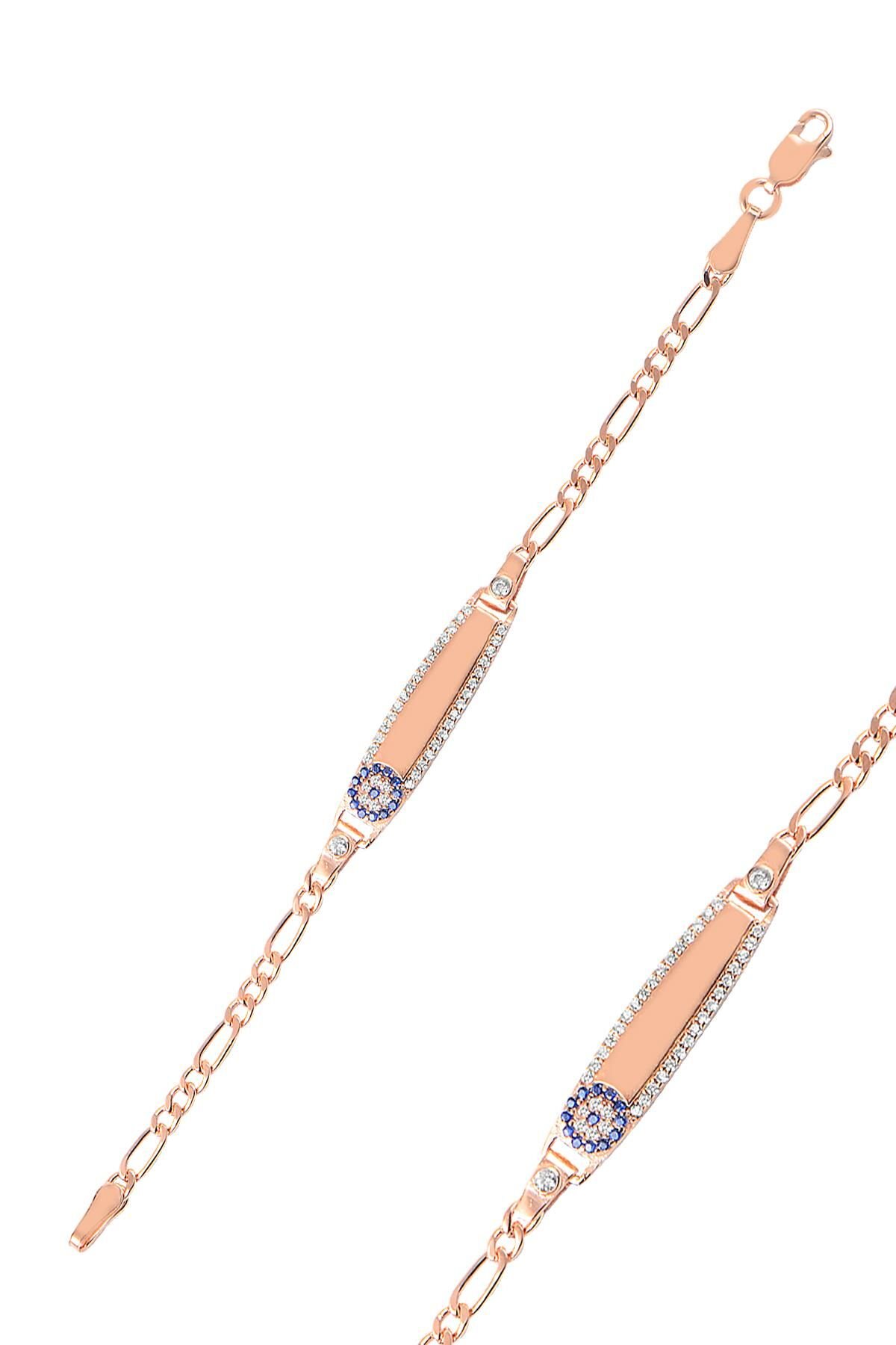 Gümüş rose zirkon taşlı nazarlı çoçuk bilekliği SGTL9059