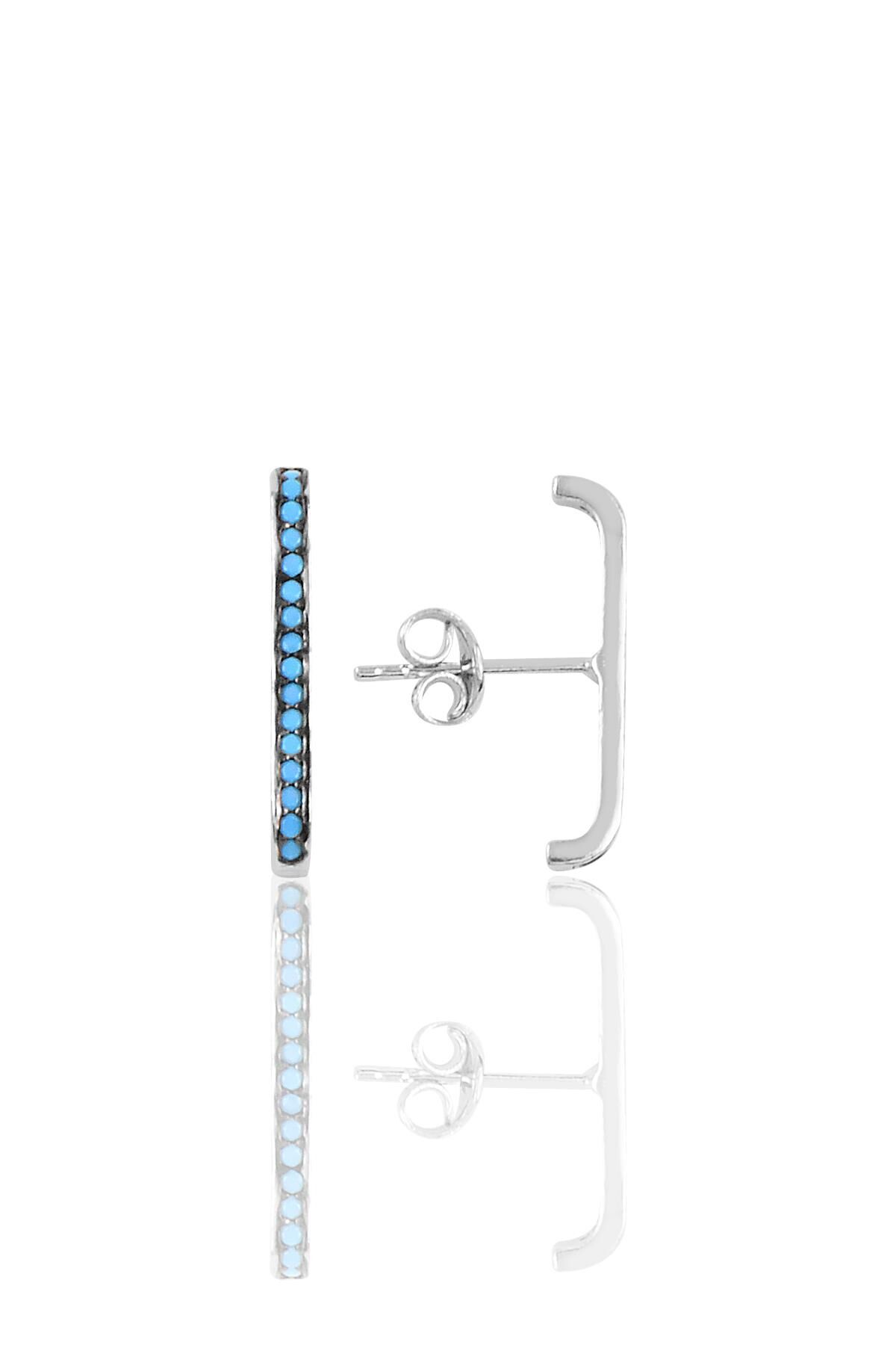 Gümüş rodyumlu turkuaz taşlı style küpe SGTL10181MAVİ