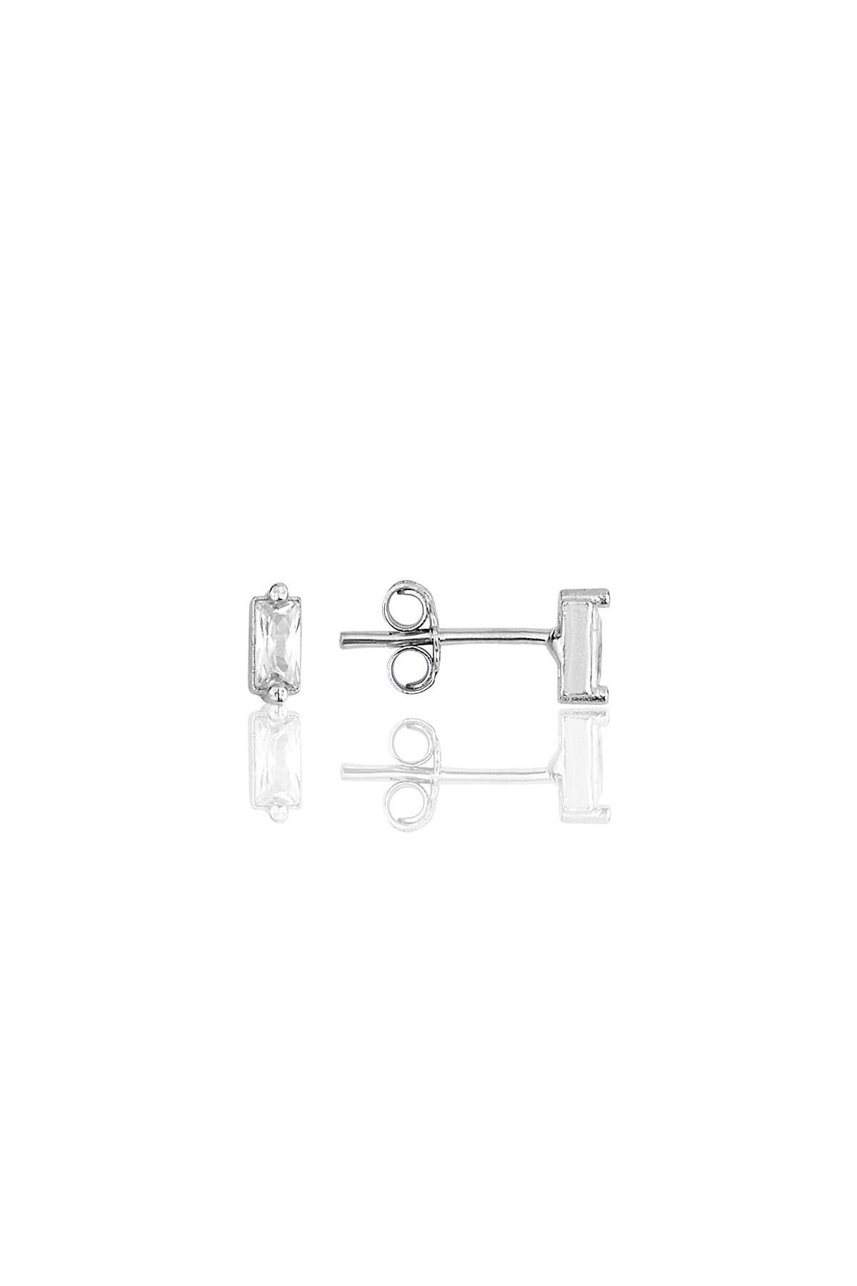 Gümüş rodyumlu zirkon baget taşlı küpe SGTL11717RODAJ