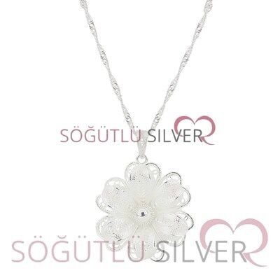 gümüş telkari 2 katlı çiçekli üçlü set SGTL3309