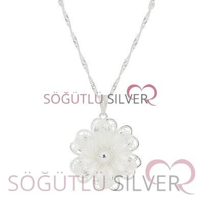 gümüş telkari 2 katlı çiçekli üçlü set SGTL3309