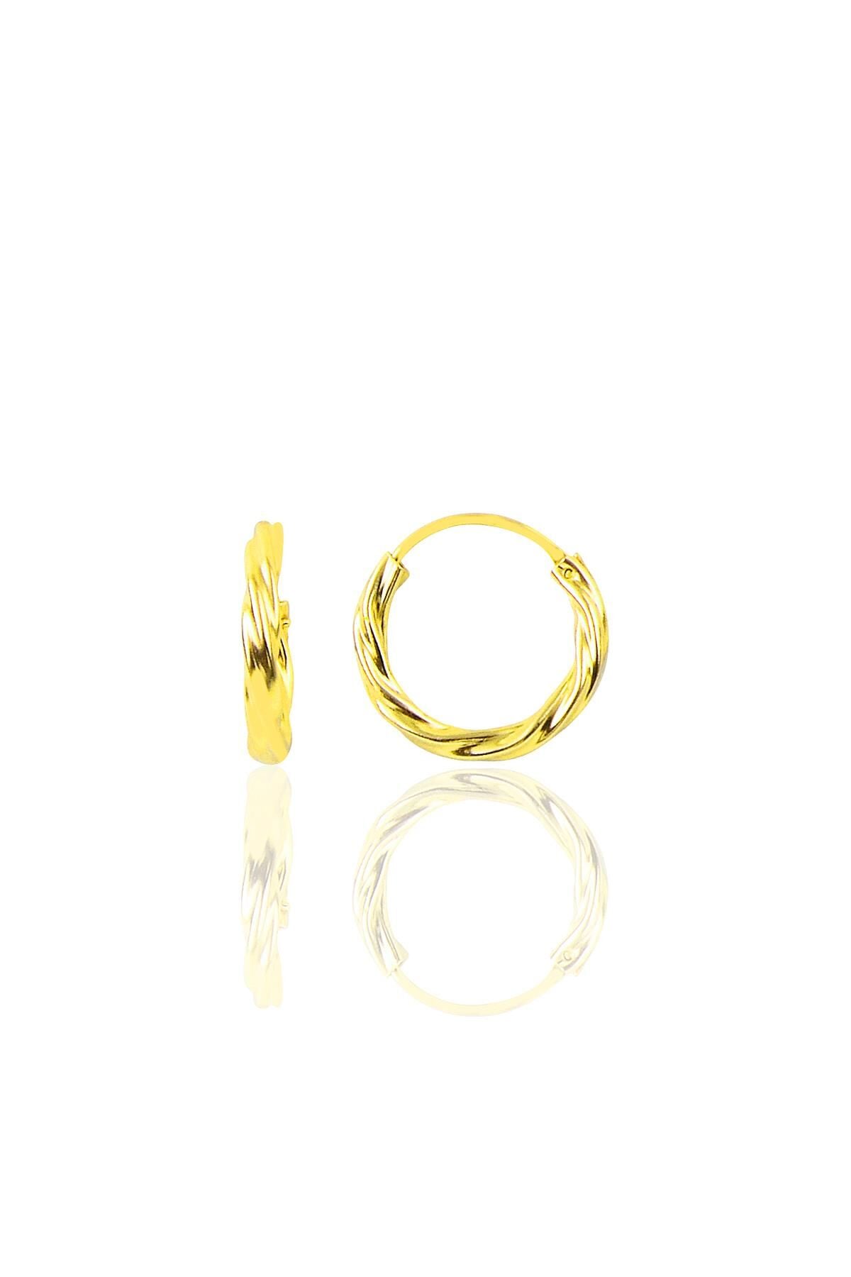 Gümüş altın rengi 14 mm burgu modeli halka küpe SGTL9646SARI