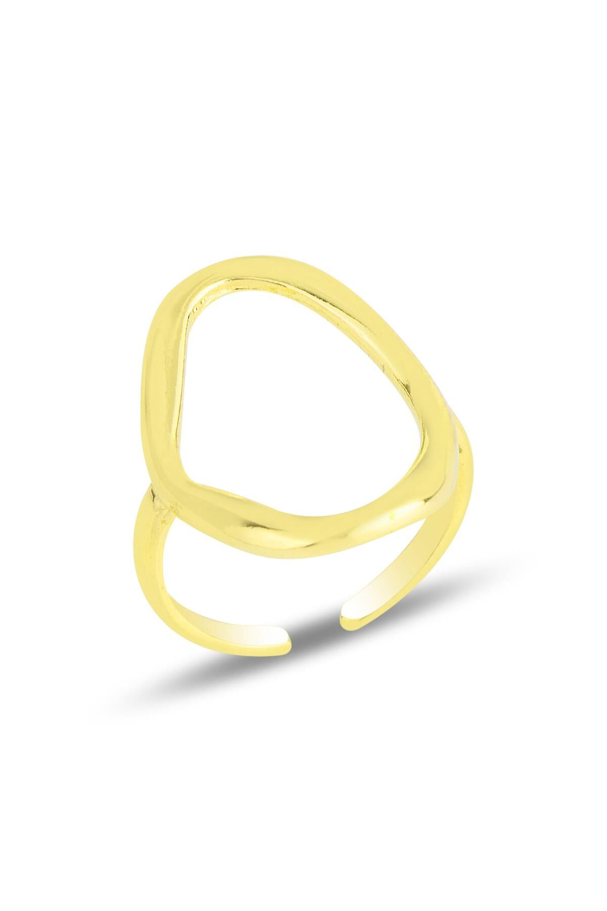 Gümüş altın yaldızlı ayarlamalı oval  yüzük  SGTL11820GOLD