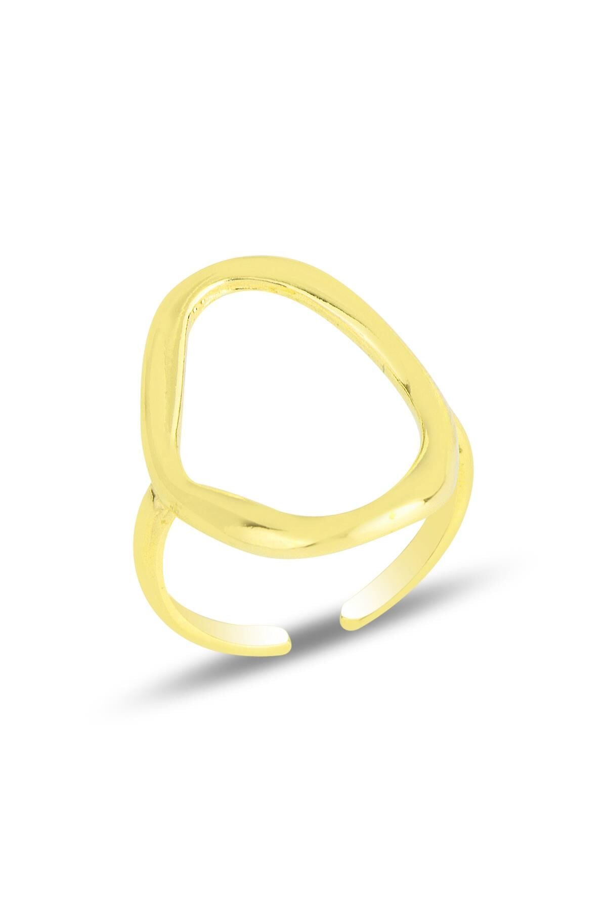 Gümüş altın yaldızlı ayarlamalı oval  yüzük  SGTL11820GOLD
