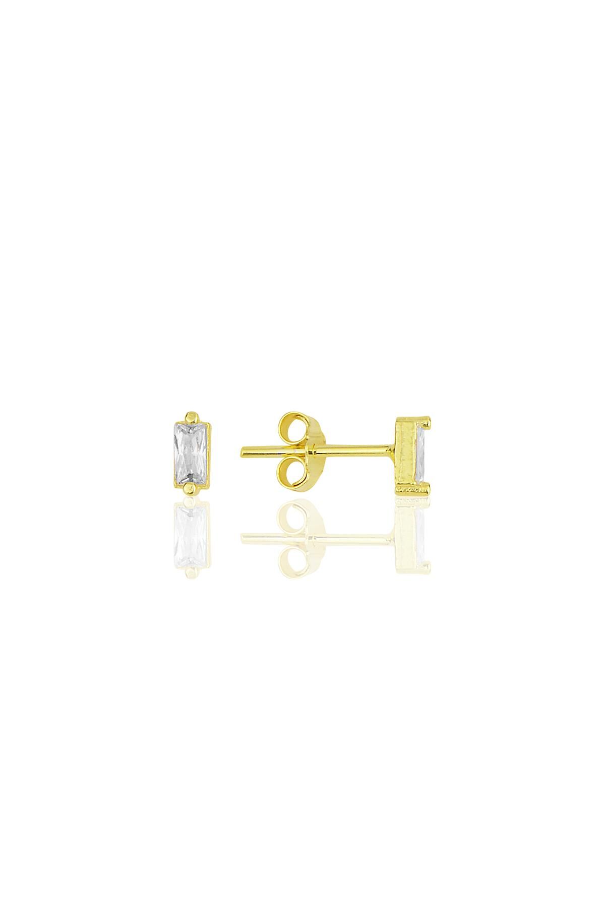 Gümüş altın yaldızlı zirkon baget taşlı  küpe SGTL11717GOLD