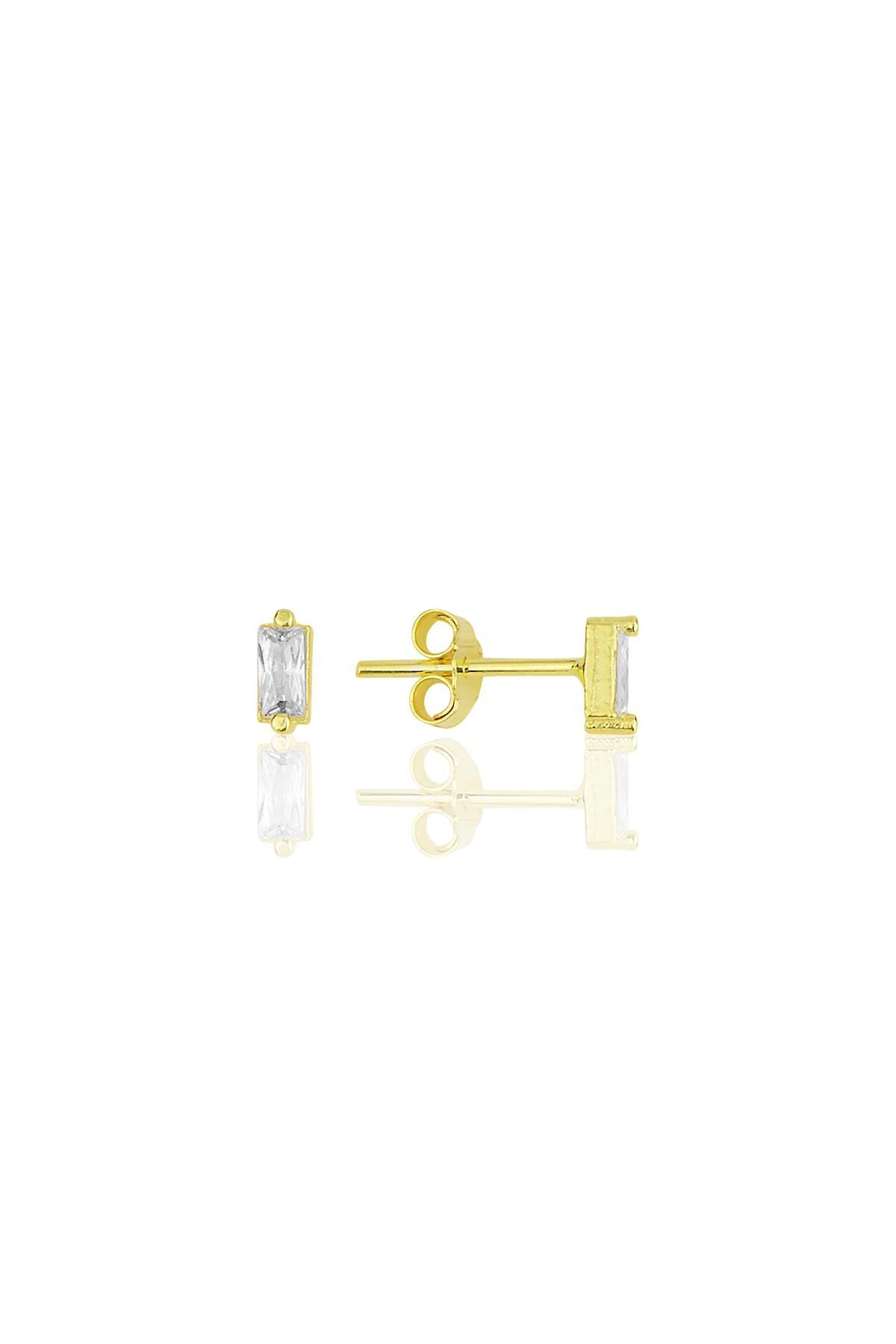 Gümüş altın yaldızlı zirkon baget taşlı  küpe SGTL11717GOLD