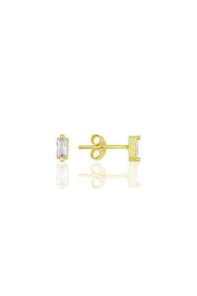 Gümüş altın yaldızlı zirkon baget taşlı  küpe SGTL11717GOLD