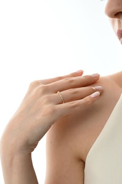 Gümüş altın yaldızlı zirkon taşlı zikzak modeli luna yüzük SGTL12873GOLD