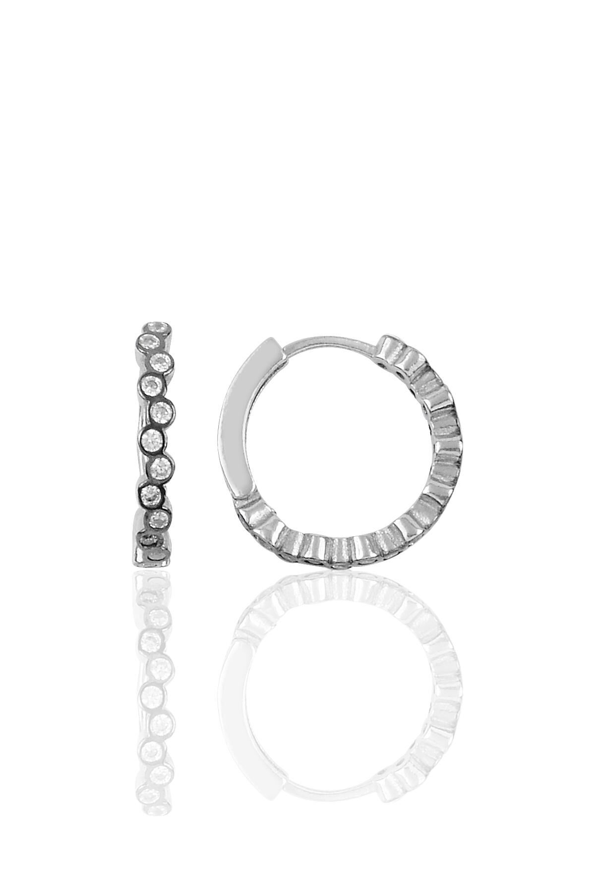 Gümüş rodyumlu 17 mm  zirkon  sıra taşlı halka küpe SGTL10190KLM