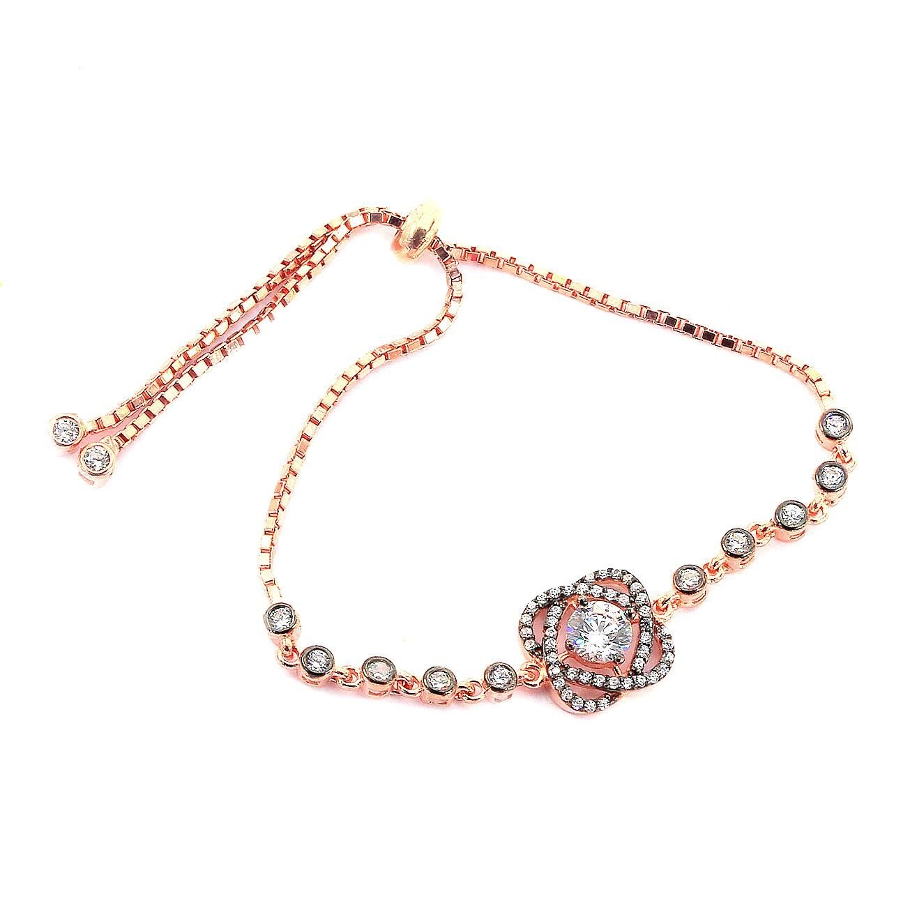 Gümüş rose zirkon taşlı elmas montürlü asansörlü bileklik  SGTL10767ROSE