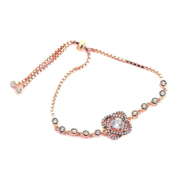 Gümüş rose zirkon taşlı elmas montürlü asansörlü bileklik  SGTL10767ROSE
