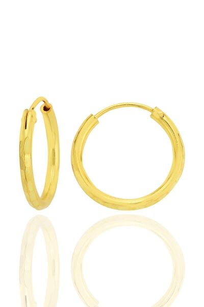 Gümüş altın yaldızlı lazer kesimli 18 mm halka küpe SGTL12749GOLD