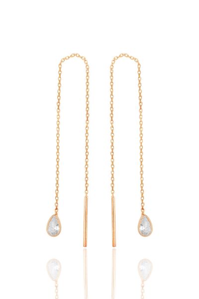 Gümüş rose zirkon taşlı damla zincir küpe SGTL11716ROSE