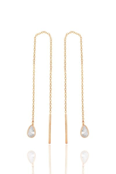 Gümüş rose zirkon taşlı damla zincir küpe SGTL11716ROSE