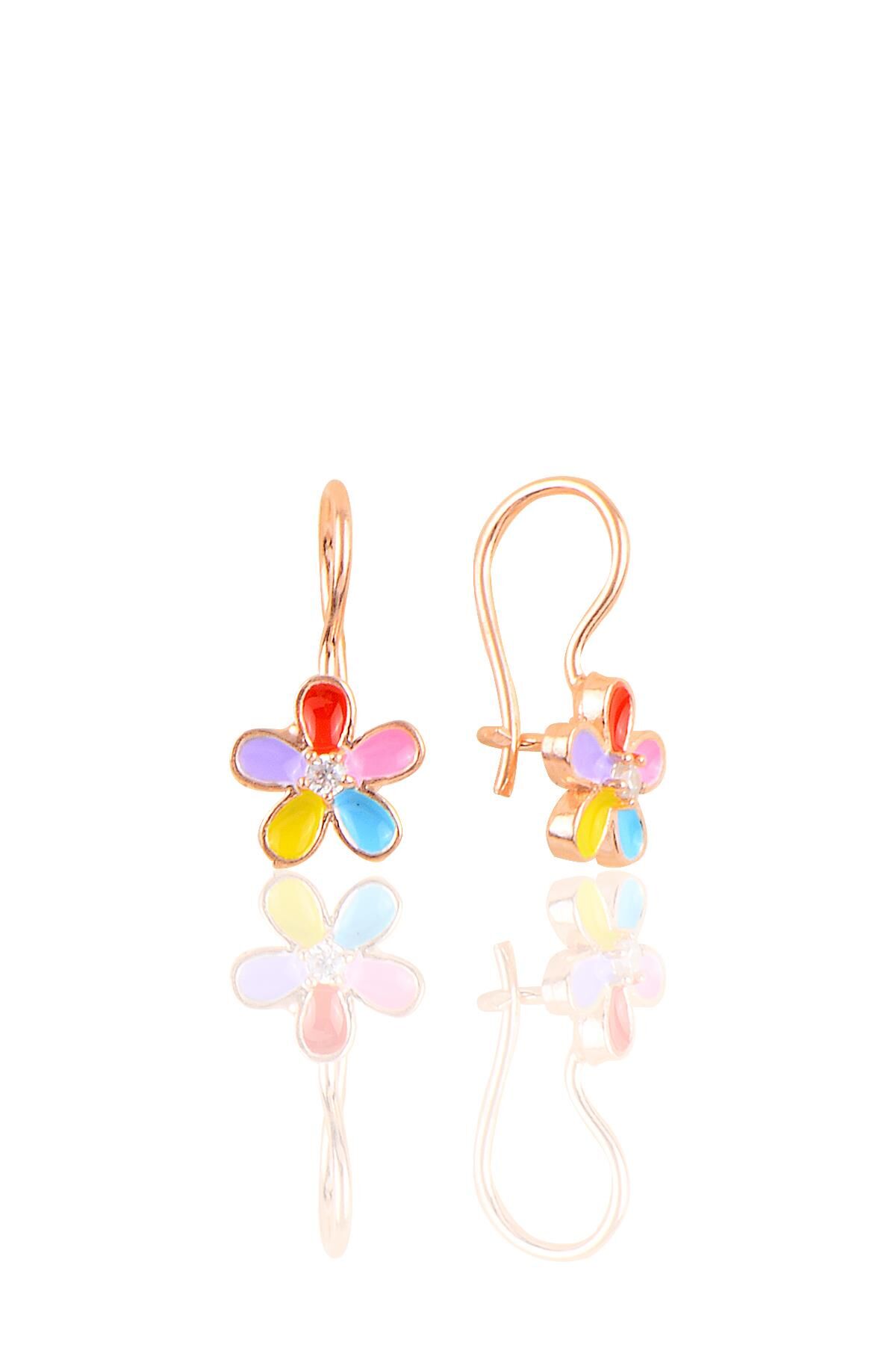 Gümüş çengelli renkli çiçek küpe  SGTL10413ROSE