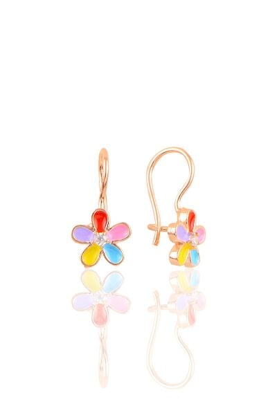 Gümüş çengelli renkli çiçek küpe  SGTL10413ROSE