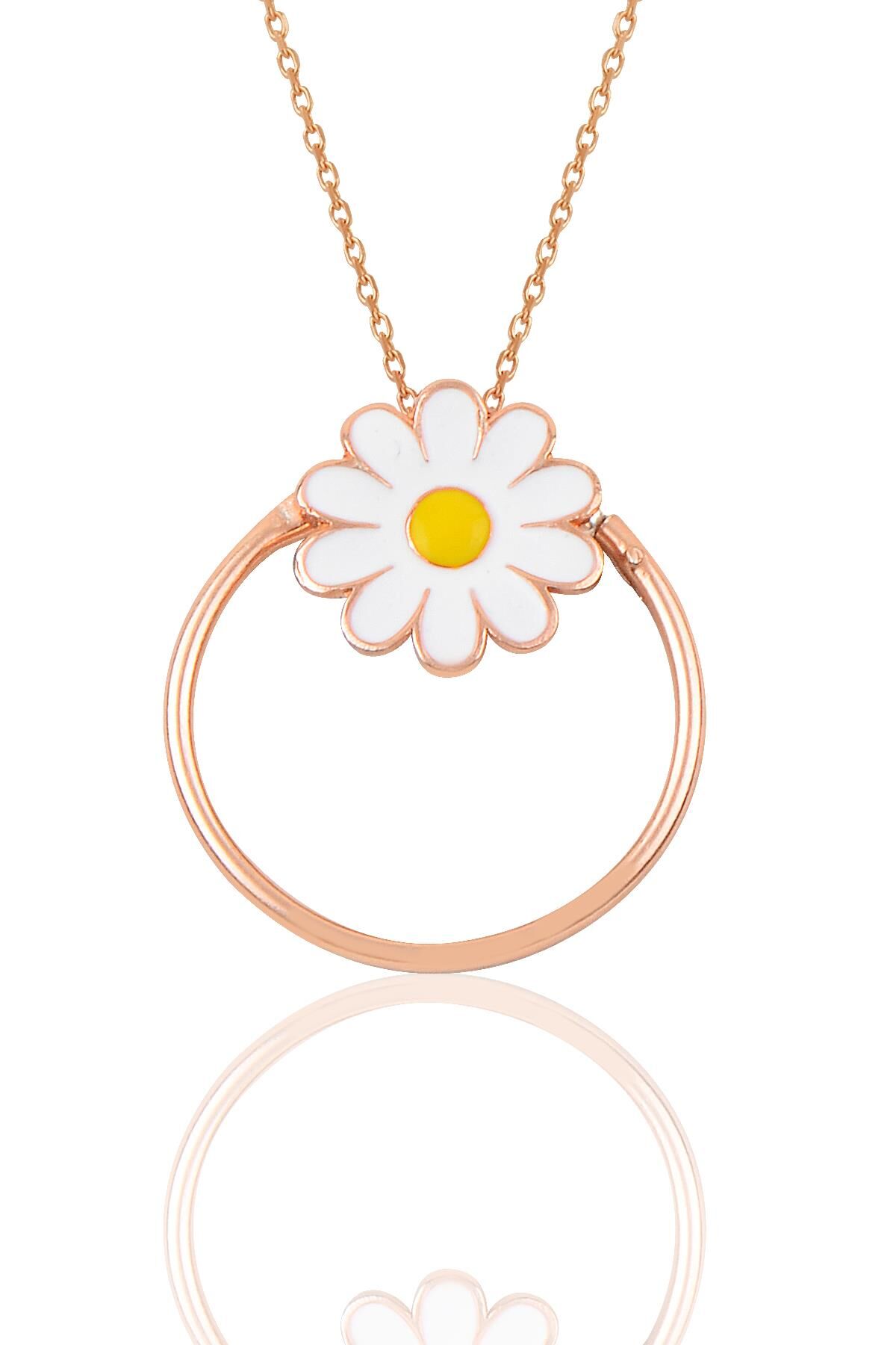 Gümüş mineli papatya eksenler kolyesi SGTL9704