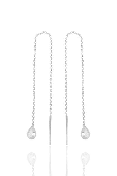 Gümüş rodyumlu zirkon taşlı damla zincir küpe SGTL11716RODAJ