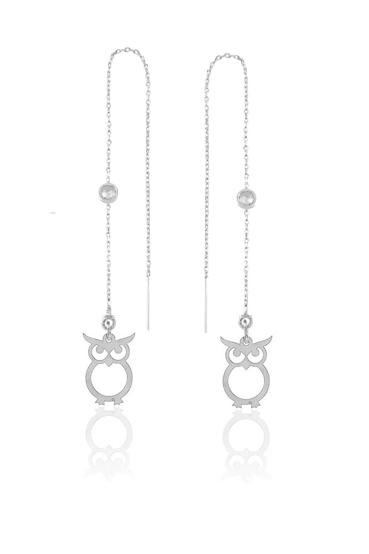 Gümüş  taşlı zincirli küpe baykuş SGTL9862RODAJBAYKUS