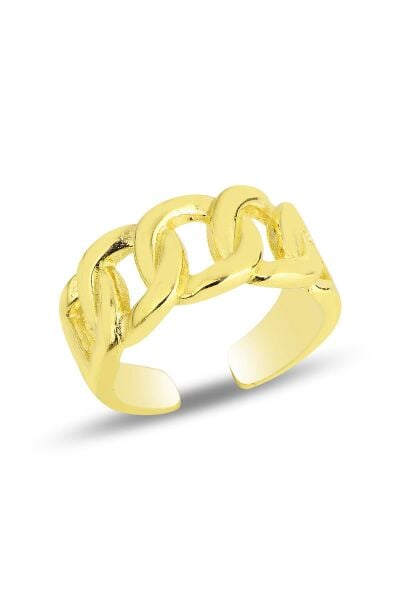 Gümüş altın yaldızlı ayarlamalı kalın zincir yüzük  SGTL11819GOLD