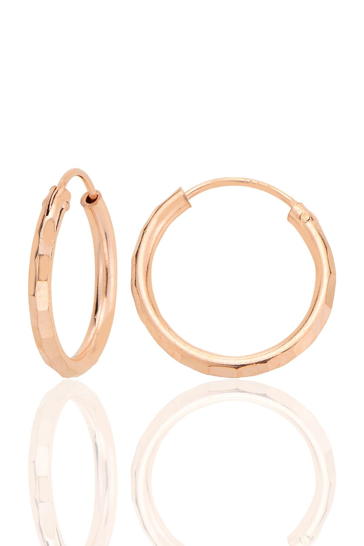 Gümüş rose lazer kesimli 18 mm halka küpe SGTL12749ROSE