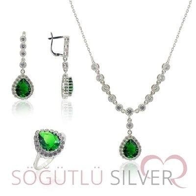 pırlanta modeli kök zümrüt  taşlı set SGTL3157