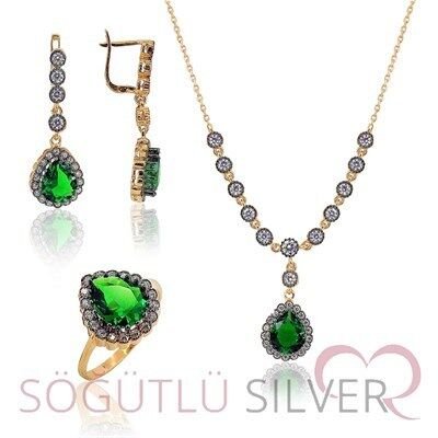 elmas montürlü kök zümrüt taşlı set SGTL3156