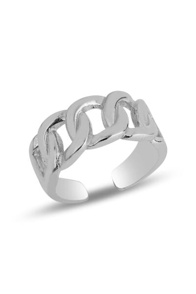 Gümüş rodyumlu ayarlamalı kalın zincir yüzük  SGTL11819RODAJ