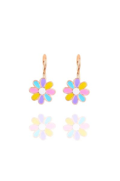 Gümüş rose renkli mineli çengelli papatya küpe SGTL10415ROSERENKLI