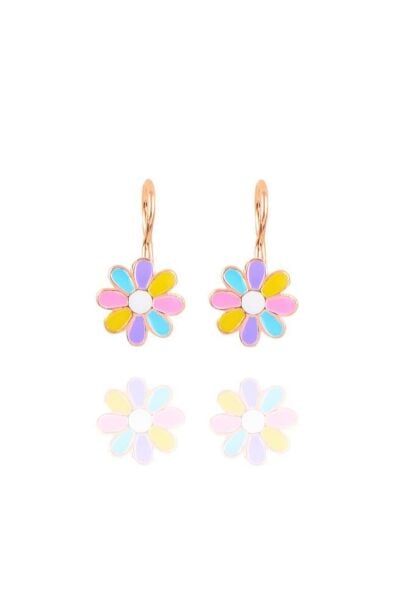 Gümüş rose renkli mineli çengelli papatya küpe SGTL10415ROSERENKLI