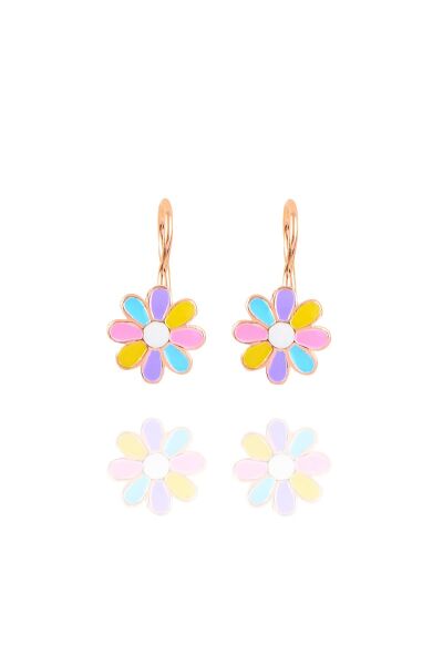 Gümüş rose renkli mineli çengelli papatya küpe SGTL10415ROSERENKLI
