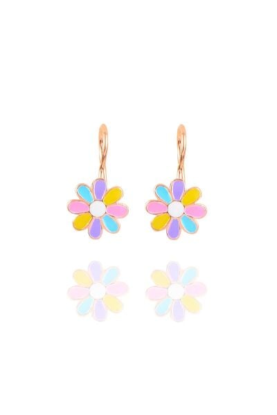 Gümüş rose renkli mineli çengelli papatya küpe SGTL10415ROSERENKLI