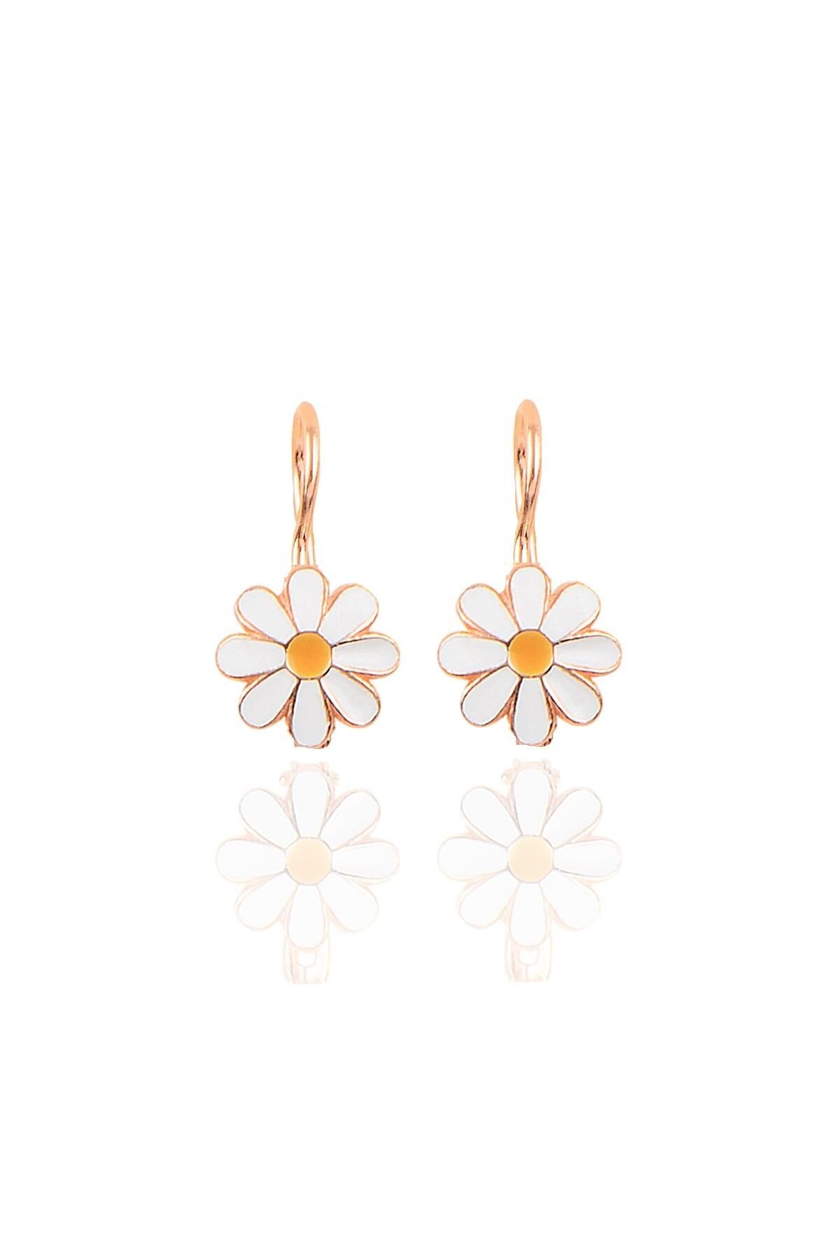 Gümüş rose mineli çengelli papatya küpe SGTL10415ROSE