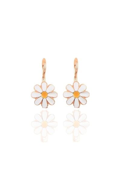 Gümüş rose mineli çengelli papatya küpe SGTL10415ROSE