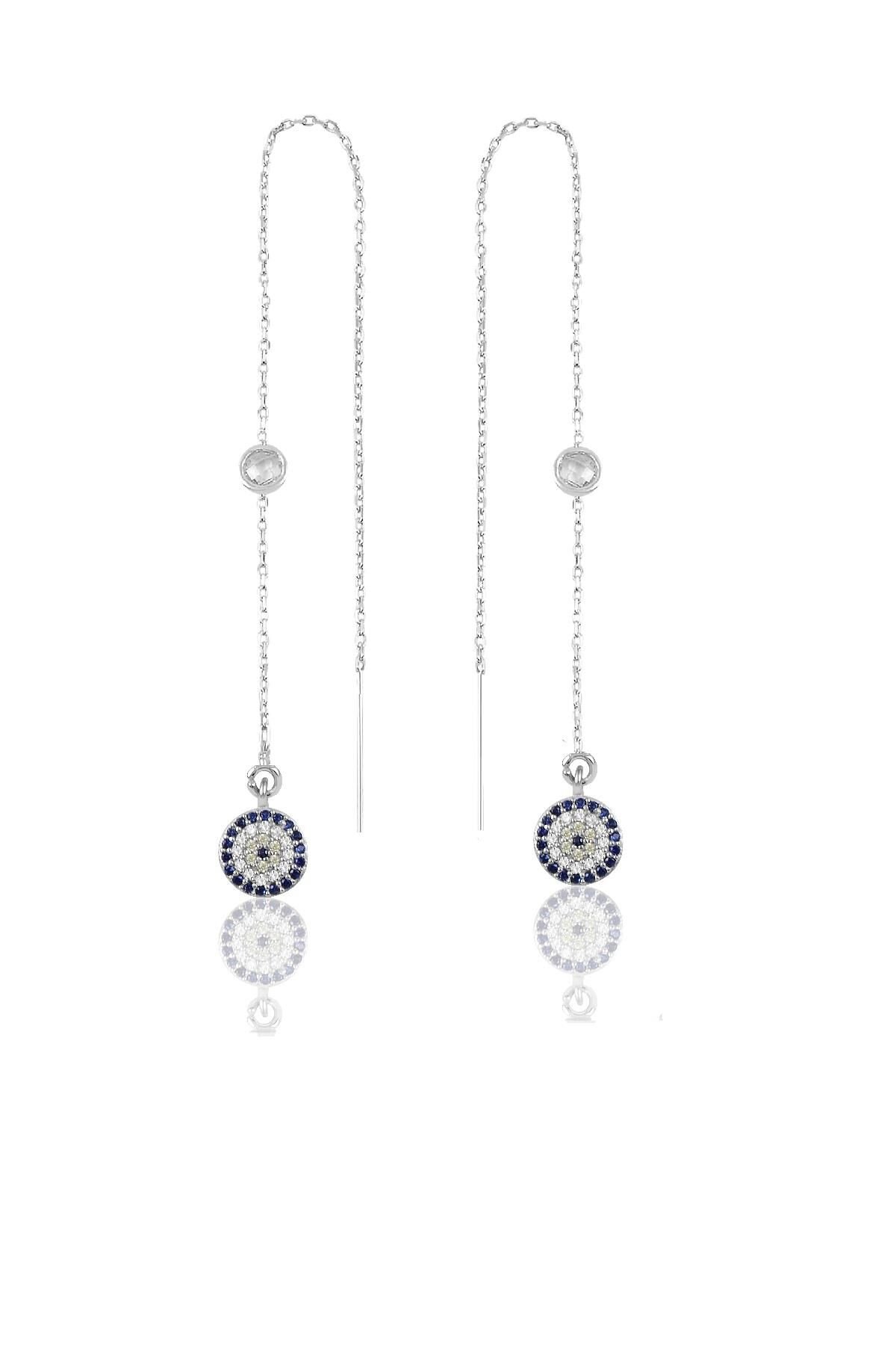 Gümüş  taşlı zincirli küpe nazar modeli SGTL9862RODAJNAZAR