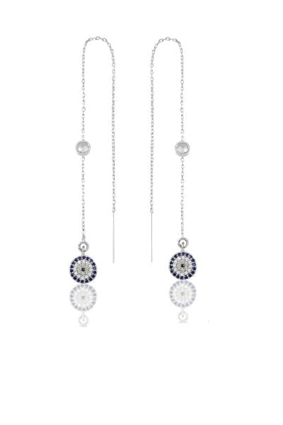 Gümüş  taşlı zincirli küpe nazar modeli SGTL9862RODAJNAZAR