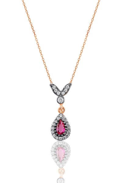 Gümüş rose kök yakut taşlı damla üçlü set  SGTL10988YAKUT