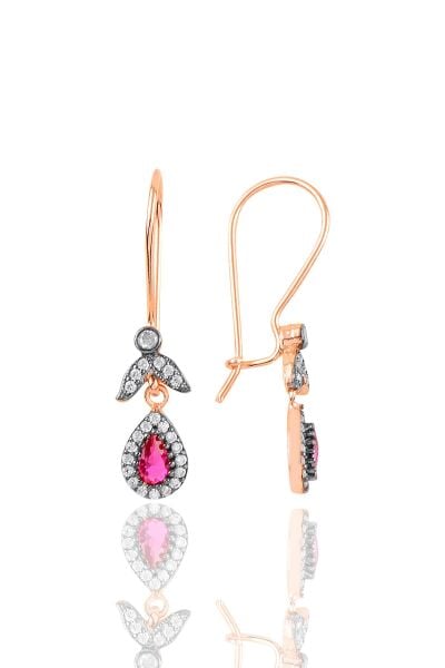 Gümüş rose kök yakut taşlı damla üçlü set  SGTL10988YAKUT